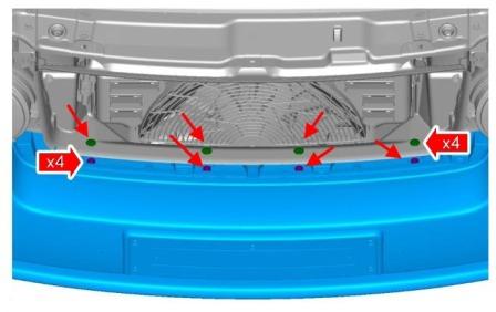 the scheme of fastening of the front bumper Land Rover Range Rover III (2002-2012)